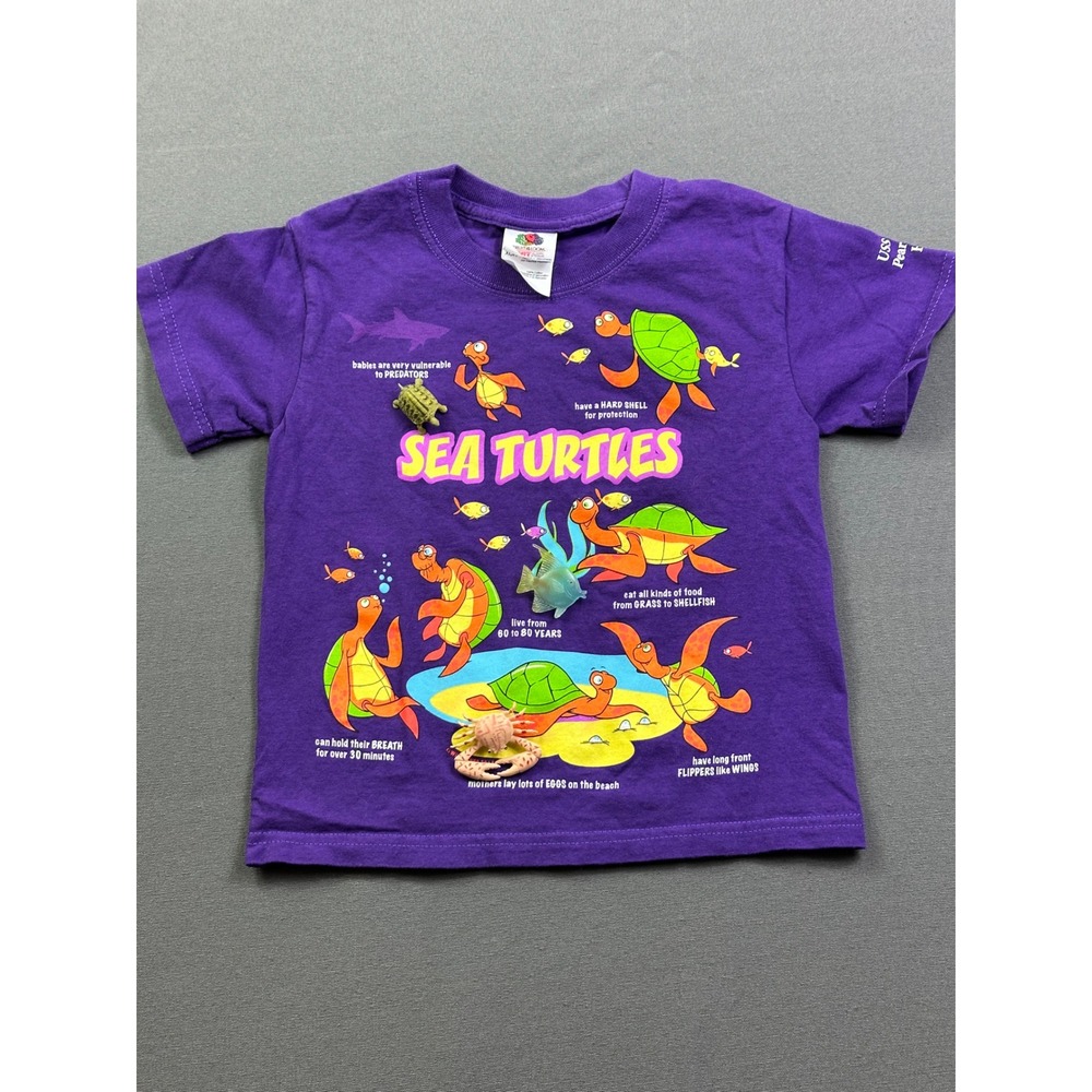 Fruit of the Loom Kid XS Purple Sea Turtle 3D Graphic T-Shirt USS Arizona Hawaii